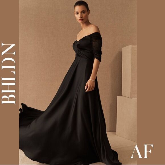 BHLDN BOWDEN SATIN GOWN BLACK NEW NWT SIZES 6 - Picture 1 of 12